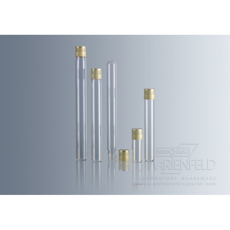 Culture medium tubes with aluminium screw caps - Made of soda lime ...